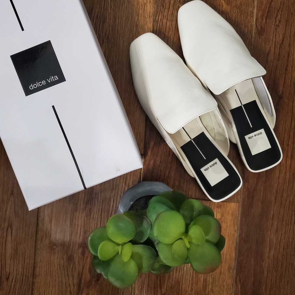 Dolce Vita Off White Leather Brie Mules NIB